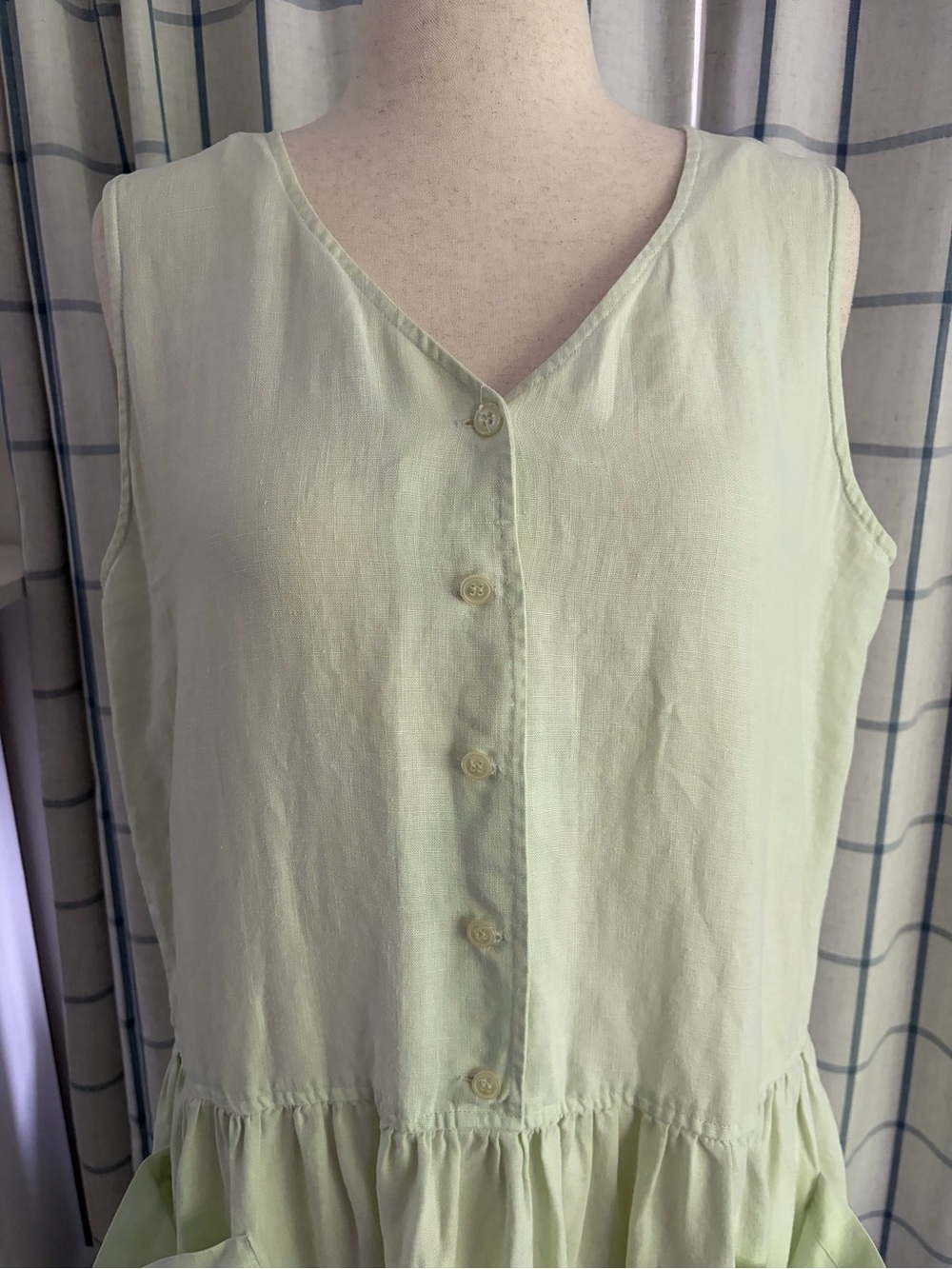 Vintage Linen Green Spencer Tyler Drop Waist Lagenlook Cottage Sleeveless Dress - Picture 11 of 11